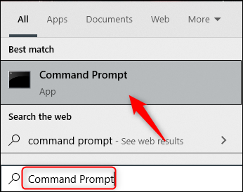 Resultado da pesquisa do prompt de comando no Windows 10