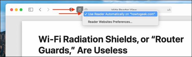Desative o modo de leitor automático para sites no Safari para Mac