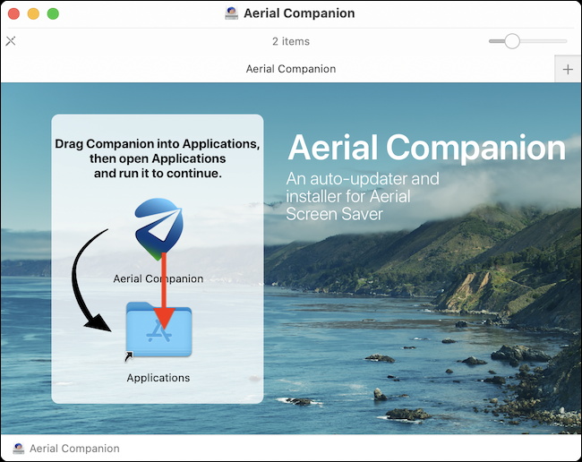 Arraste o aplicativo Aerial Companion para a pasta de aplicativos