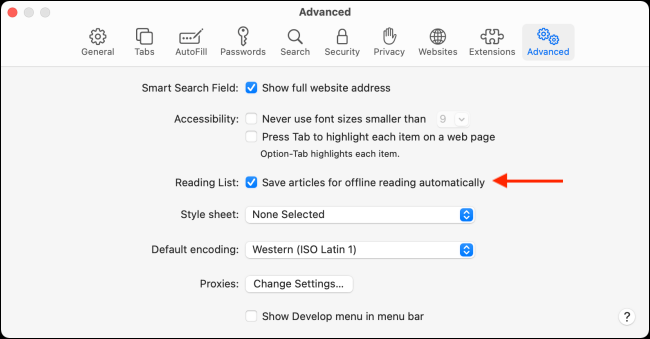 Ative o modo de lista de leitura offline no Safari para Mac