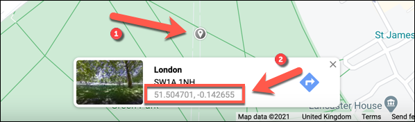 Para inserir um alfinete manualmente, pressione em qualquer local no mapa e selecione as coordenadas do mapa na pequena caixa de informações abaixo.