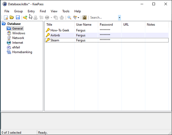 Tela principal do KeePass