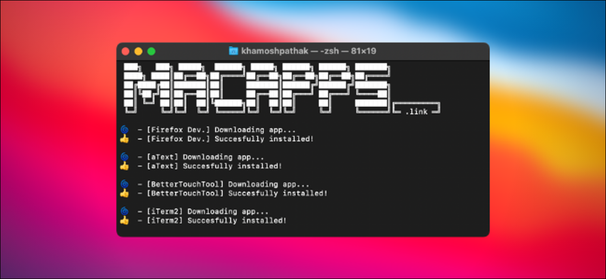 Usuário Mac instalando automaticamente vários aplicativos juntos a partir do terminal