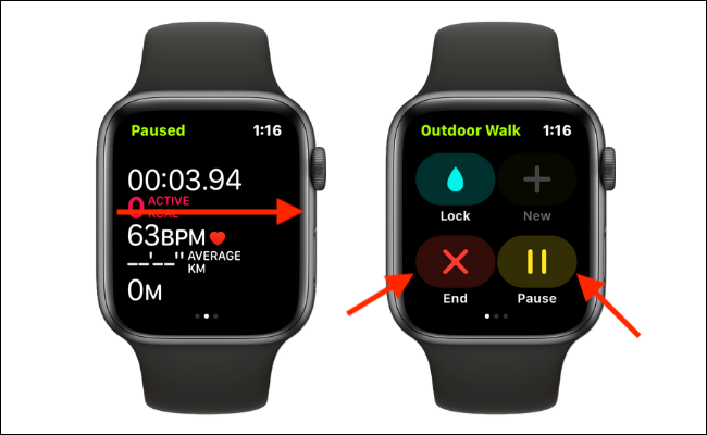 Finalizar ou pausar manualmente um treino no Apple Watch