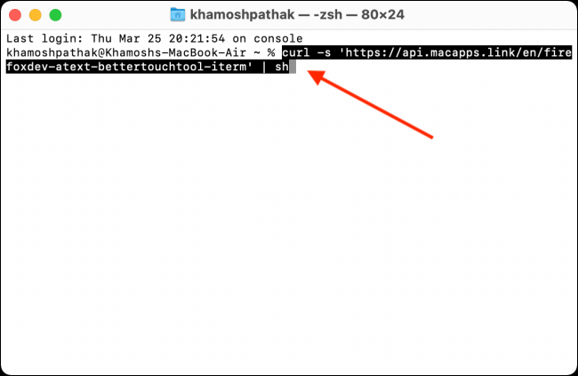 Colar link de comando no terminal