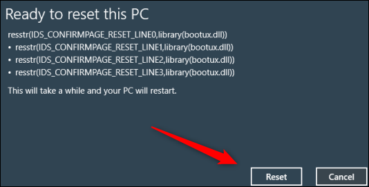 Botão de redefinição para redefinir as configurações de fábrica do seu PC com Windows 10