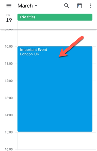 No aplicativo Google Agenda, toque no título de um evento para fazer alterações.