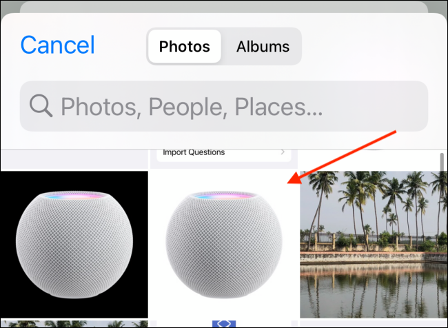 Selecione o ícone HomePod nas fotos