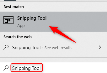 Aplicativo de ferramenta de recorte em resultados de pesquisa no Windows 10