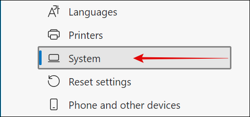 Sistema nas configurações do Microsoft Edge