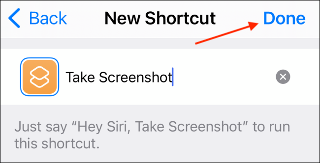 Dê um nome ao atalho e toque no botão Concluído.