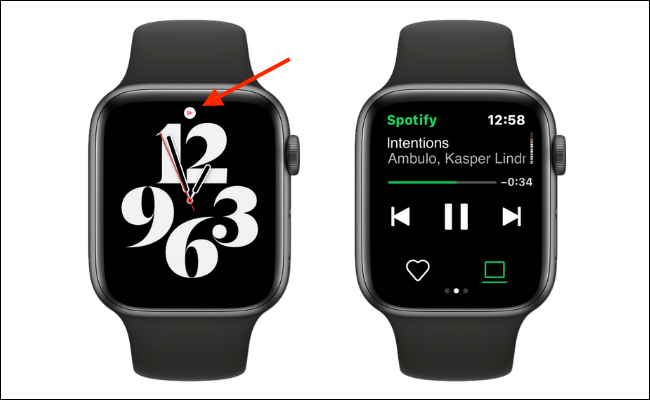 Toque no botão Reproduzindo agora no mostrador do relógio