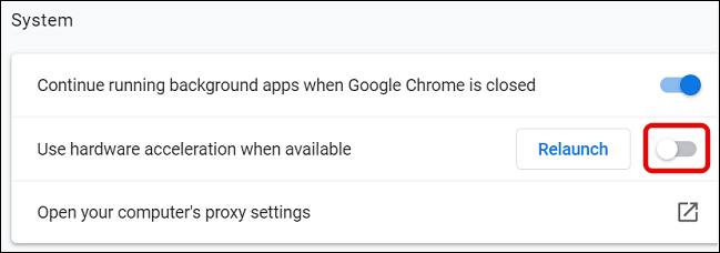 Desative a aceleração de hardware no Chrome