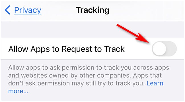 Nas configurações do iPhone, desative a opção "Permitir que aplicativos solicitem rastreamento".