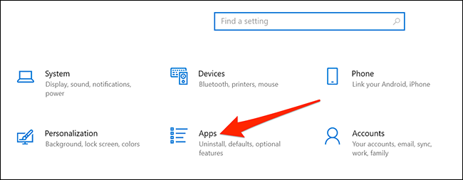 Interface do aplicativo de configurações