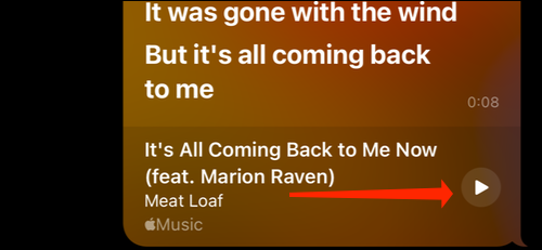 Toque no ícone de reprodução para tocar a música no Apple Music