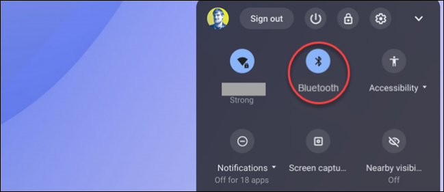 bluetooth em configurações rápidas