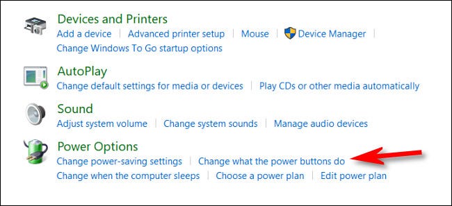 Em Hardware e Sons, clique em "Alterar a função dos botões liga / desliga".