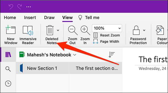 Notas excluídas no OneNote para Mac