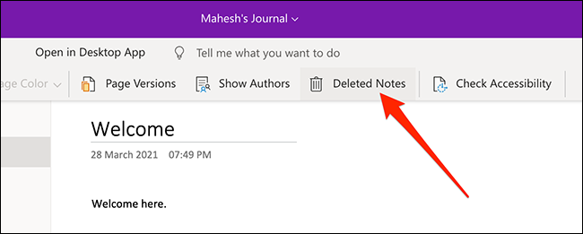 Exclui opção de notas no OneNote para web