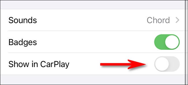 Toque no botão ao lado de "Mostrar no CarPlay" para desligá-lo.