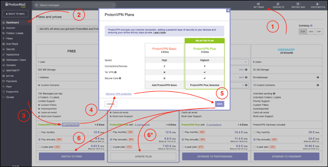 VPN de downgrade de ProtonMail