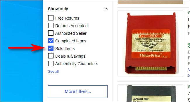 No site do eBay para desktop, marque "Itens vendidos" na barra lateral.