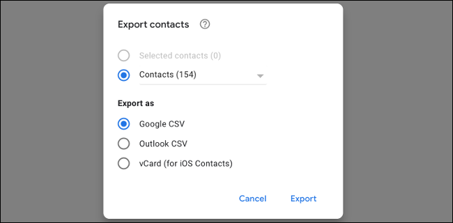 Exportar contatos do Gmail como CSV