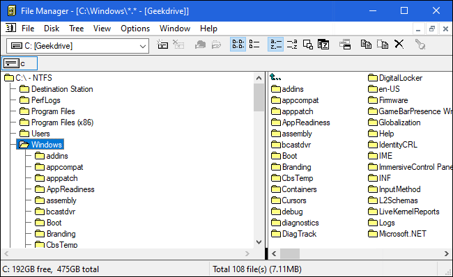 Gerenciador de arquivos em execução no Windows 10