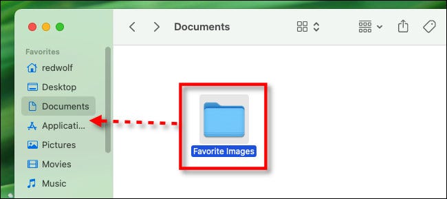 Arraste a pasta para a barra lateral "Favoritos" em uma janela do Finder.