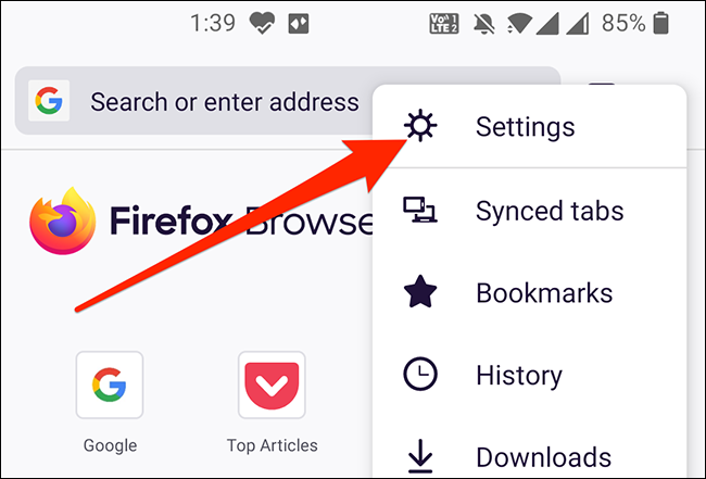 Abra as configurações do Firefox
