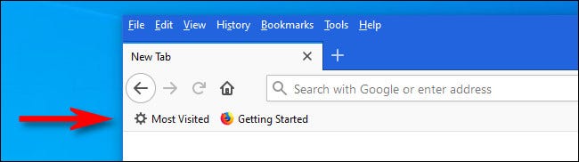 Um exemplo da barra de ferramentas de favoritos do Firefox no Windows 10.