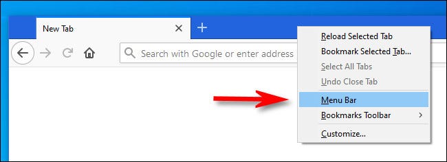 No Firefox, clique com o botão direito na barra de guias e marque ao lado de "Barra de menus".