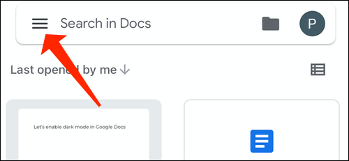 Toque no menu de três linhas no canto superior esquerdo do Google Docs
