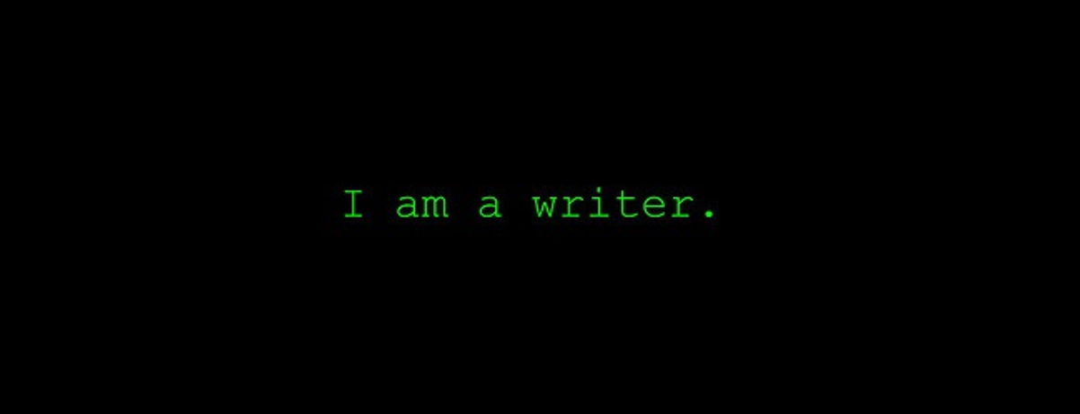 "Eu sou um escritor" em texto verde em fundo preto
