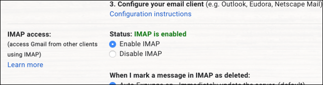 Gmail IMAP ativado