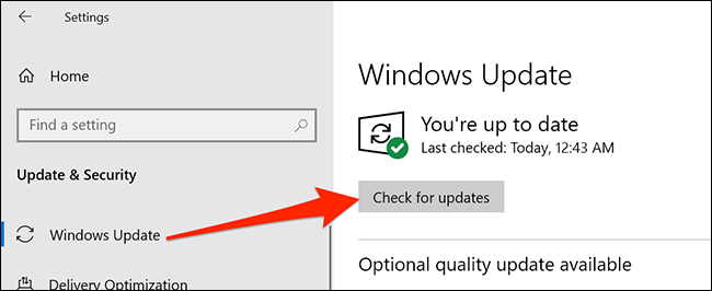 Menu do Windows Update em Configurações