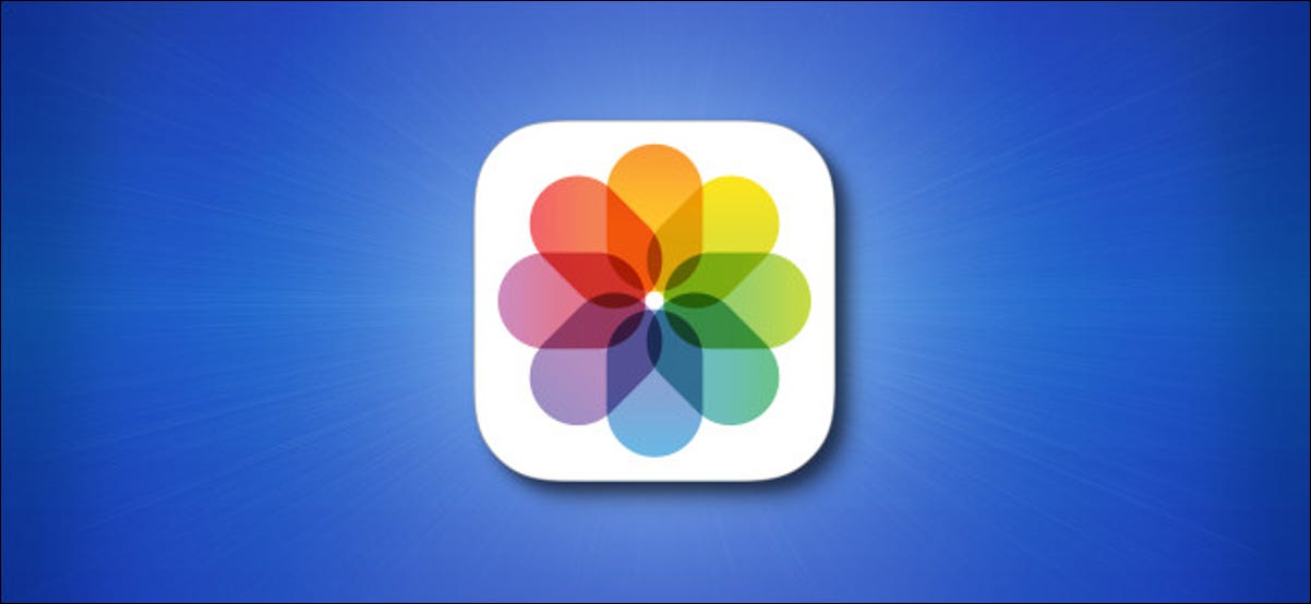 Ícone do aplicativo de fotos do iOS em fundo azul