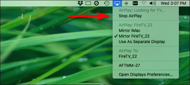 Para interromper o compartilhamento de tela, clique no ícone AirPlay e selecione "Parar AirPlay".