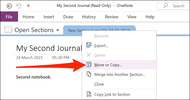 Mover ou copiar notas do OneNote