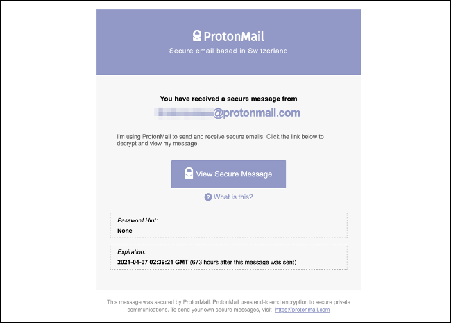 ProtonMail com mensagem criptografada para todas as contas de e-mail