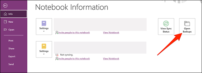 Abra backups do OneNote