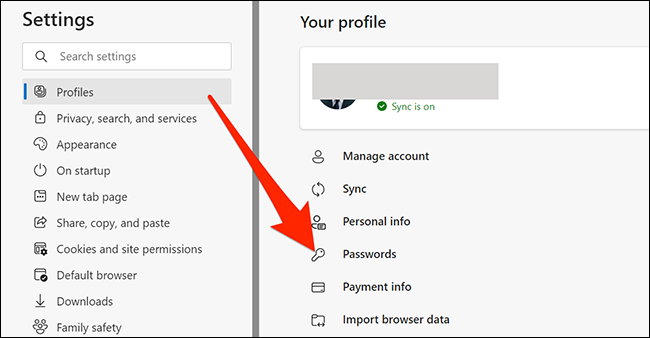 Abra as configurações de senhas no Edge