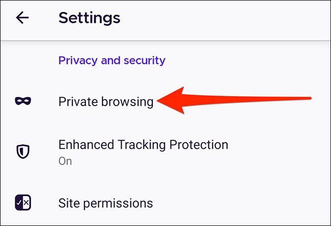 Configurações de navegação privada no Firefox