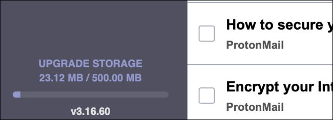 ProtonMail Inbox Storage