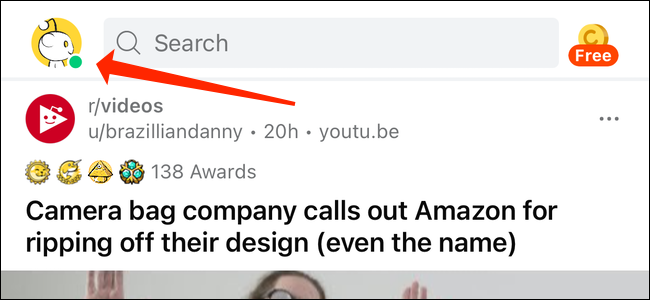 Toque no seu avatar do Reddit no canto superior esquerdo