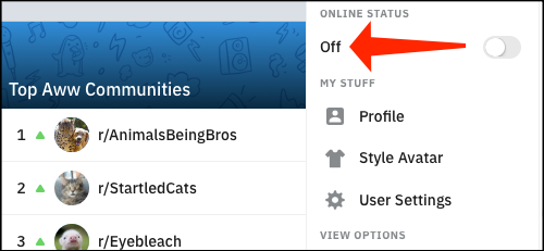 O status online está desabilitado no Reddit