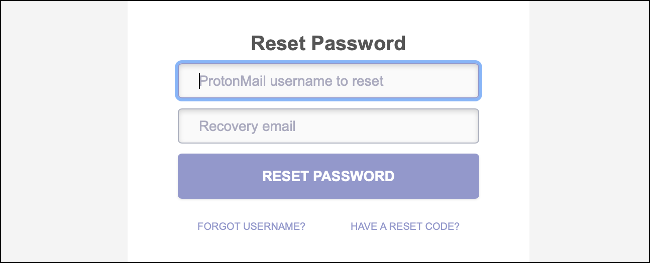 Nome de usuário e e-mail de recuperação de ProtonMail