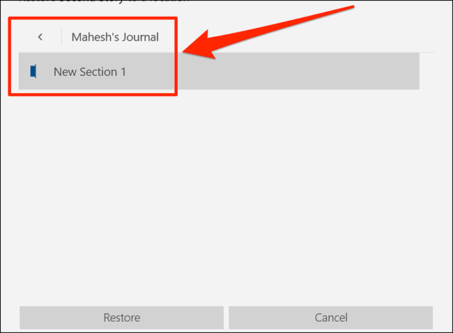 Selecione um bloco de notas para restaurar as notas