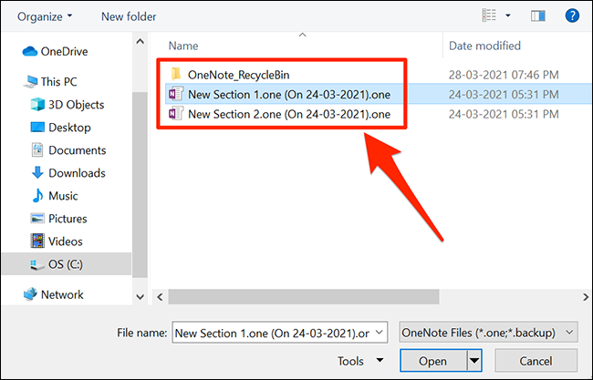 Restaurar um backup do OneNote